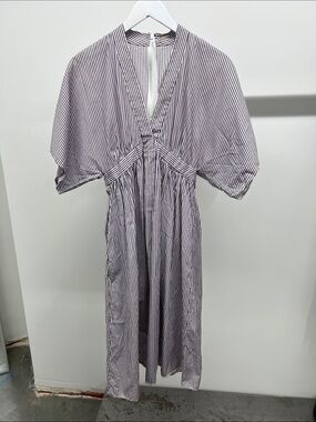 Adam Lippes White and Navy Striped Midi Dress